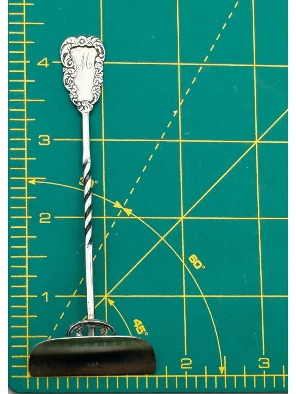 Antique P&P Sterling Silver Food Pusher Ornate Handle Monogrammed 